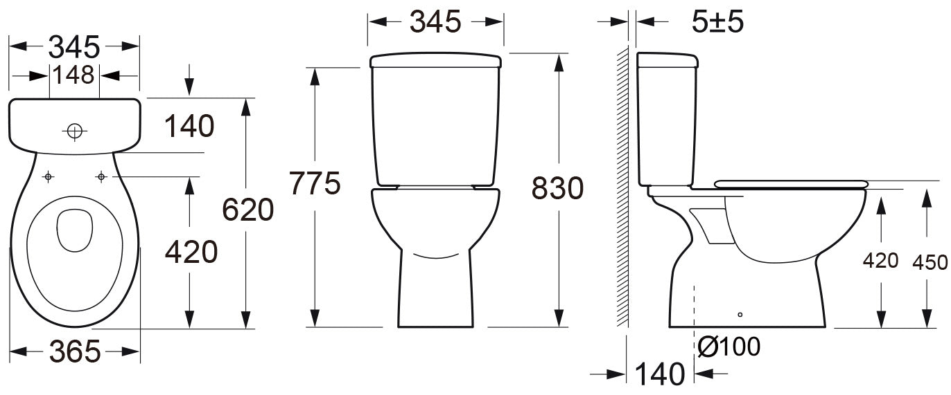 Star Wash-down Toilet Suite S-Trap Bottom Inlet Soft Close Seat